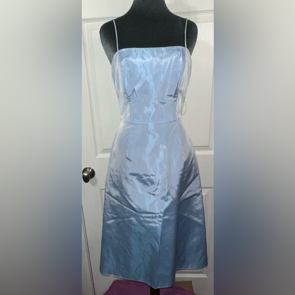 Y2K Satin Midi Dress formal size 4 retro VTG metallic light baby powder Blue